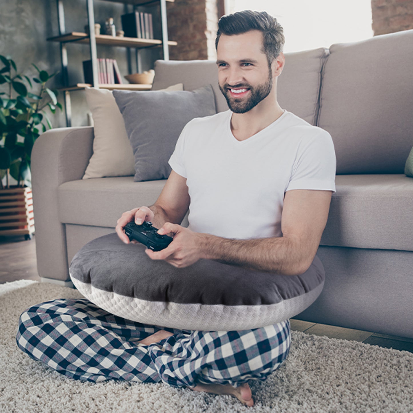 MOONORAH Reading Pillow for Gaming, Ergonomic U-Shaped Lap Pillow, Desk Pillow for Sitting in Bed or Sofa, Compact Arm Support Pillow for Playing, Working, Crocheting, Dark Grey