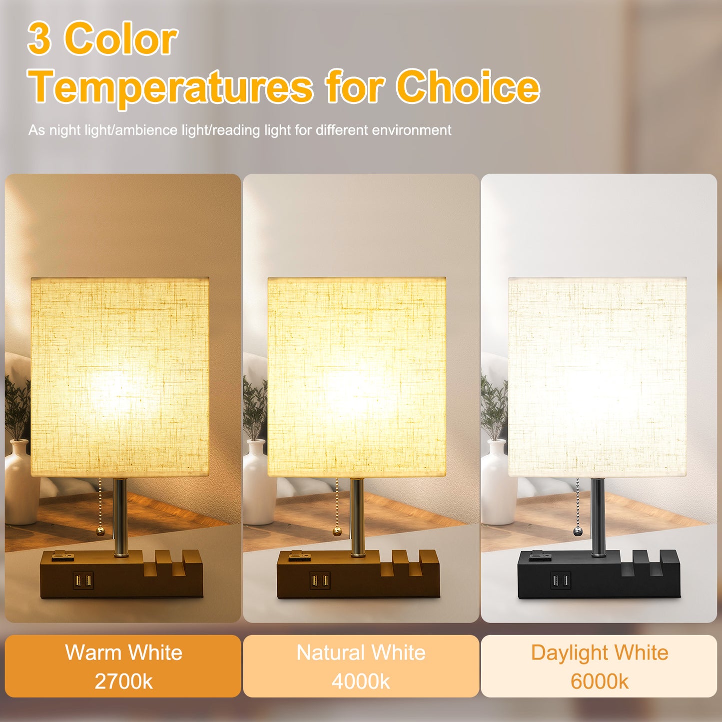 LOFTER-PRO Desk Lamp, Cordless Table Lamp for Bedroom, 3 Way Dimmable Table Lamps with Dual USB Charging Ports and AC Outlet, Bedside Lamps with 2 Phone Stands for Night Stands, Living Room, Office
