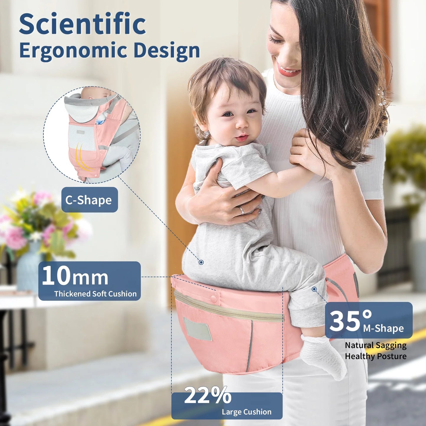 MOONORAH Baby Carrier with Hip Seat, Ergonomic M Position 6 in 1 Baby Wraps Carrier Adjustable Holder Newborn to Toddler with Head Support and Breathable Mesh Pink