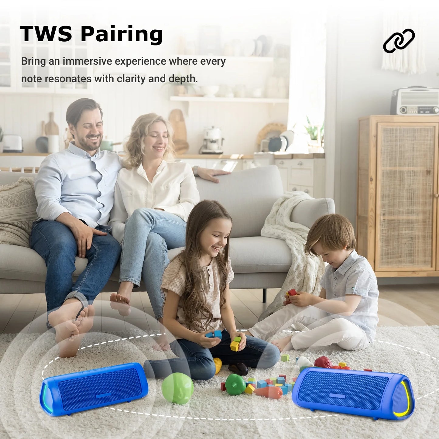 MOONORAH Bluetooth Speaker, Portable Wireless Bluetooth Speaker with HD Sound, IPX5 Waterproof, 24-Hour Playtime with Lights, Bluetooth 5.3, TWS Paring, Wireless Speaker for Home, Outdoors, Blue