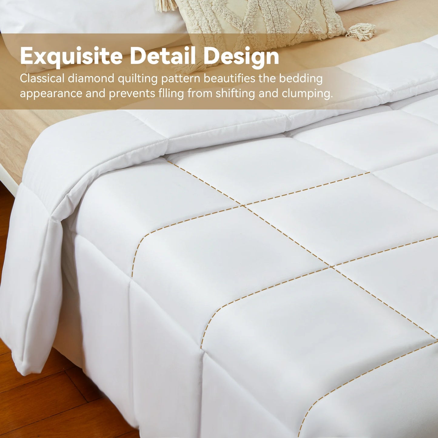 MOONORAH Cal-King Comforter Set, Bed in a Bag, Machine Washable Bedding Set with 2 Pillowcases for All Seasons - 3 Pieces White
