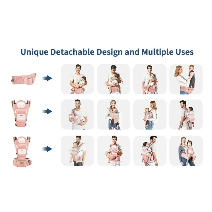 MOONORAH Baby Carrier with Hip Seat, Ergonomic M Position 6 in 1 Baby Wraps Carrier Adjustable Holder Newborn to Toddler with Head Support and Breathable Mesh Pink