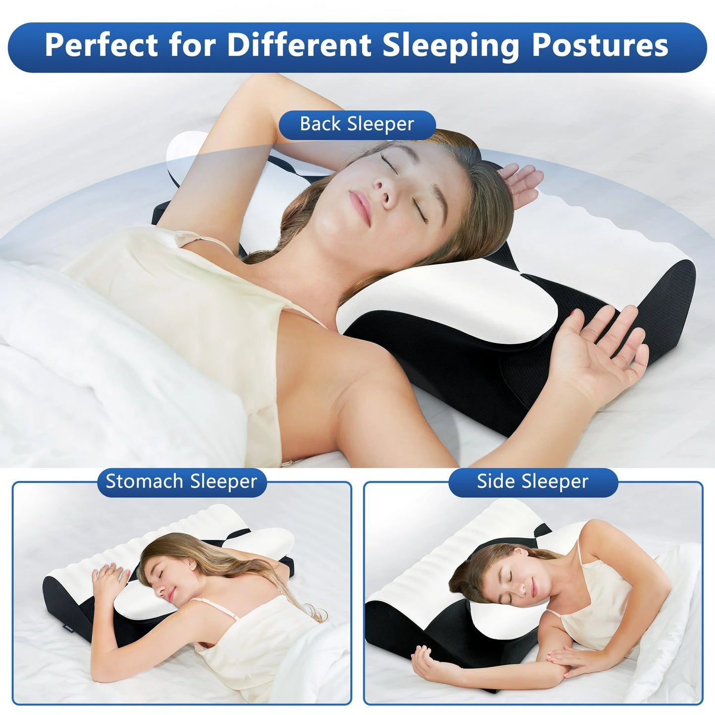 DONAMA Cervical Neck Pillow for Pain Relief Sleeping,Memory Foam Pillow with Breathable Pillowcase,Orthopedic Ergonomic Contoured Support for Side,Back and Stomach,Queen Size 23.62"×14.17"×4.72" Black