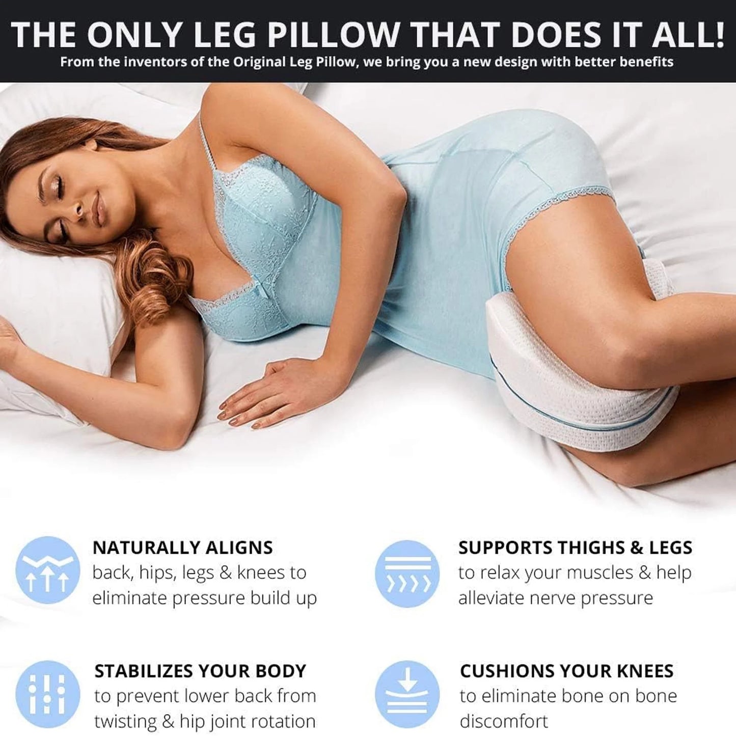 MOONORAH Knee Pillow for Side Sleepers-Memory Foam Leg Pillow for Lower Back & Sciatica Pain Relief,Hip Support Pillow for Side Sleeping,Soothing Spine Alignment Body Pillow-White