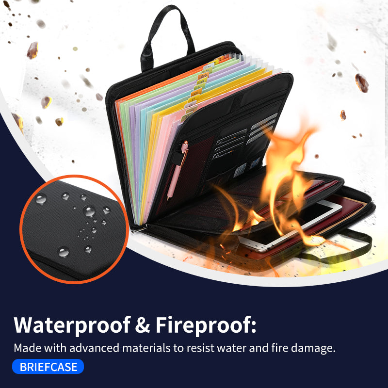 WANALIT Accordion File Organizer, Fireproof Expanding File Folder with Multi Pockets,13 Pockets Document Organizer with Handle & Labels, Portable Home Travel Safe Storage for Letter A4 Files