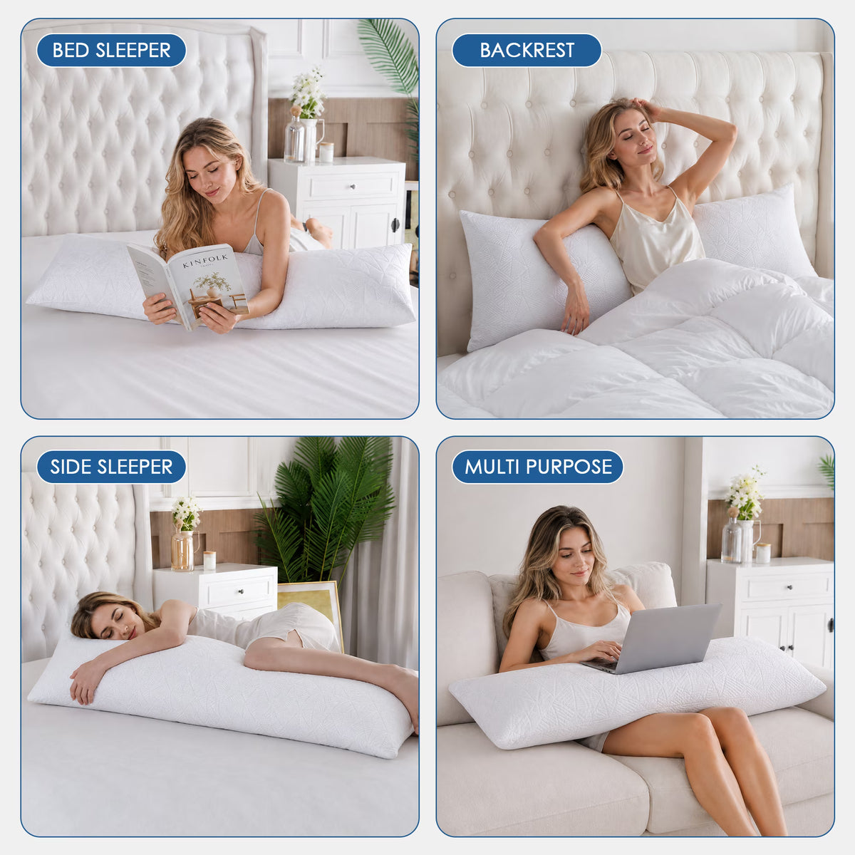 MOONORAH Memory Foam Body Pillow - Cooling Firm for Side Sleeper - 20x54 in White