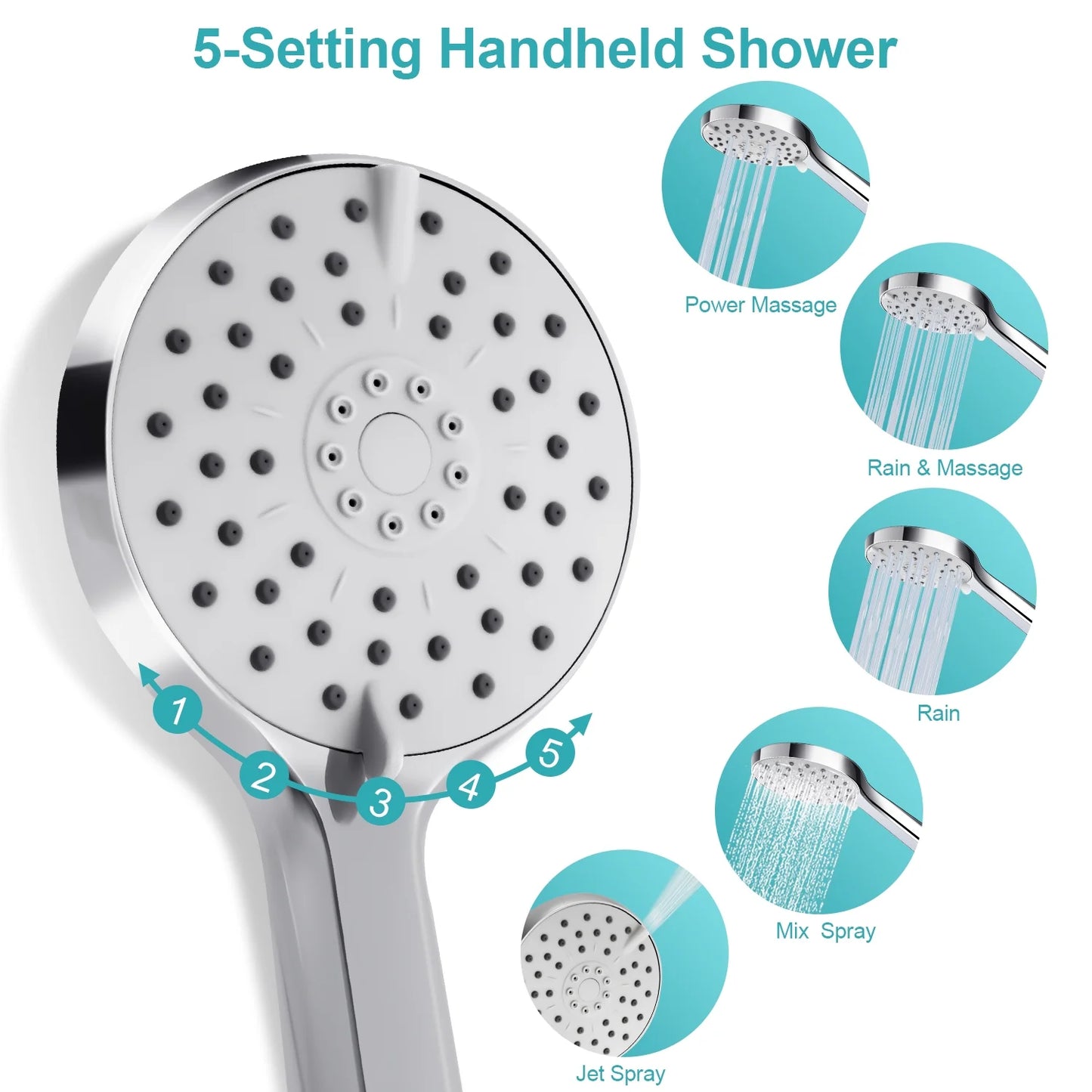 MOONORAH 10 Inch High Pressure Rain Shower Head Combo with Adjustable Extension Arm, Wide Rainfall & 5 Spray Handheld Showerhead, Dual Anti-Clog Nozzles for Ultimate Shower Experience, Silver