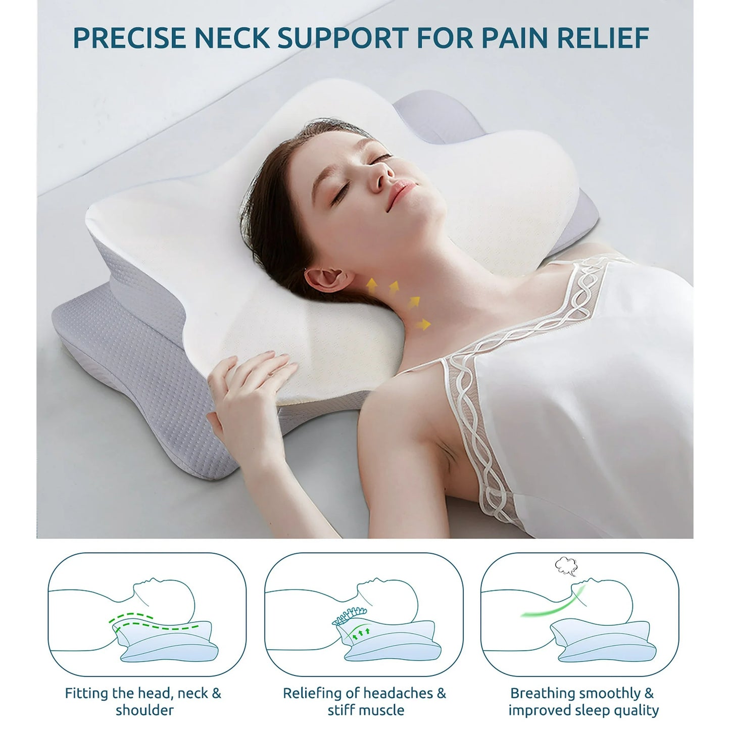 MOONORAH Memory Foam Pillow Stomach Sleeping Pillow, Protect Cervical Vertebra Pillow, Suitable For Playing Mobile Phone, Reading, Cushion In Bed, Washable Cover, Gray
