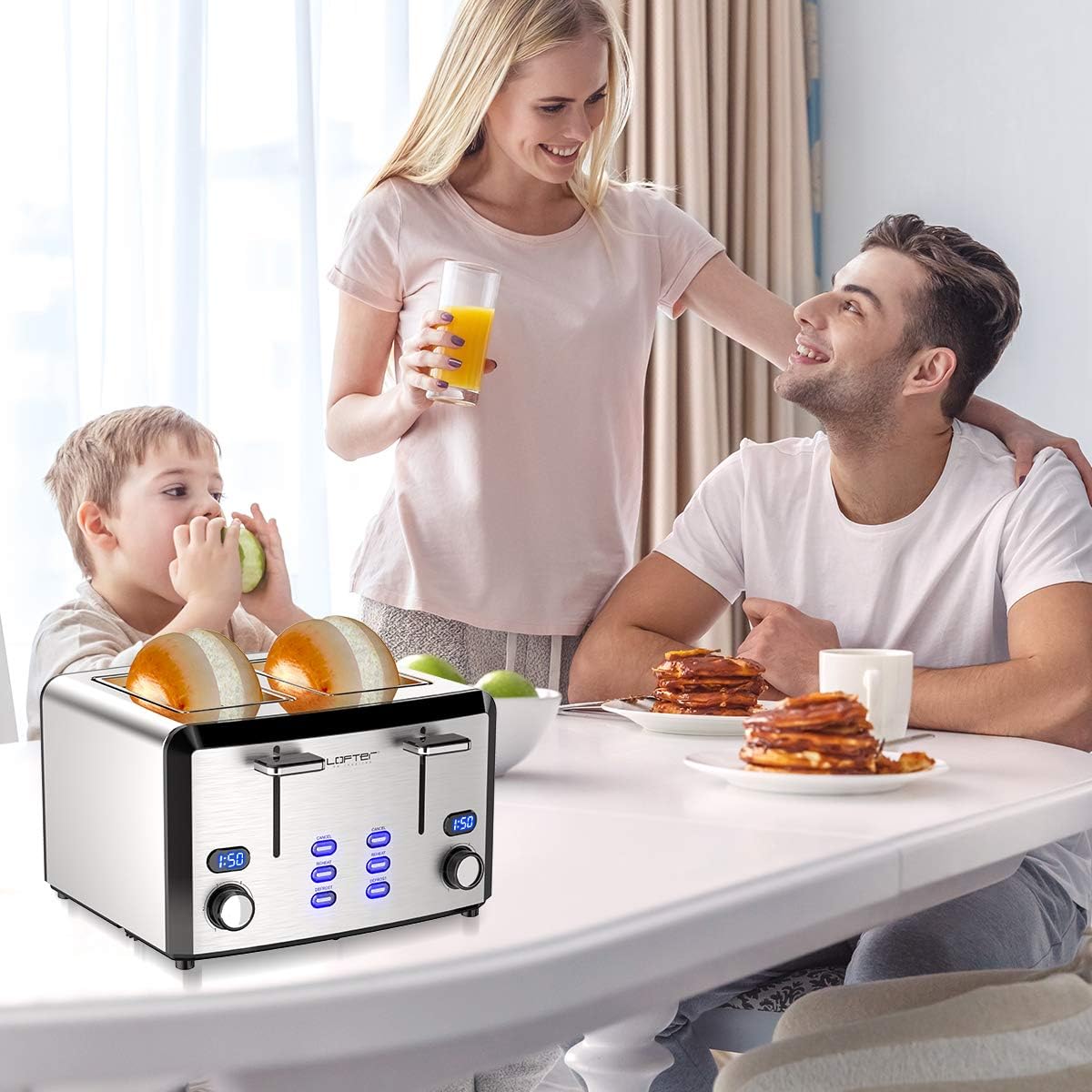 LOFTER Toaster, Prime Rated Bread Toasters with Compact LED Display, Removable Crumb Tray (4 Slice)ย