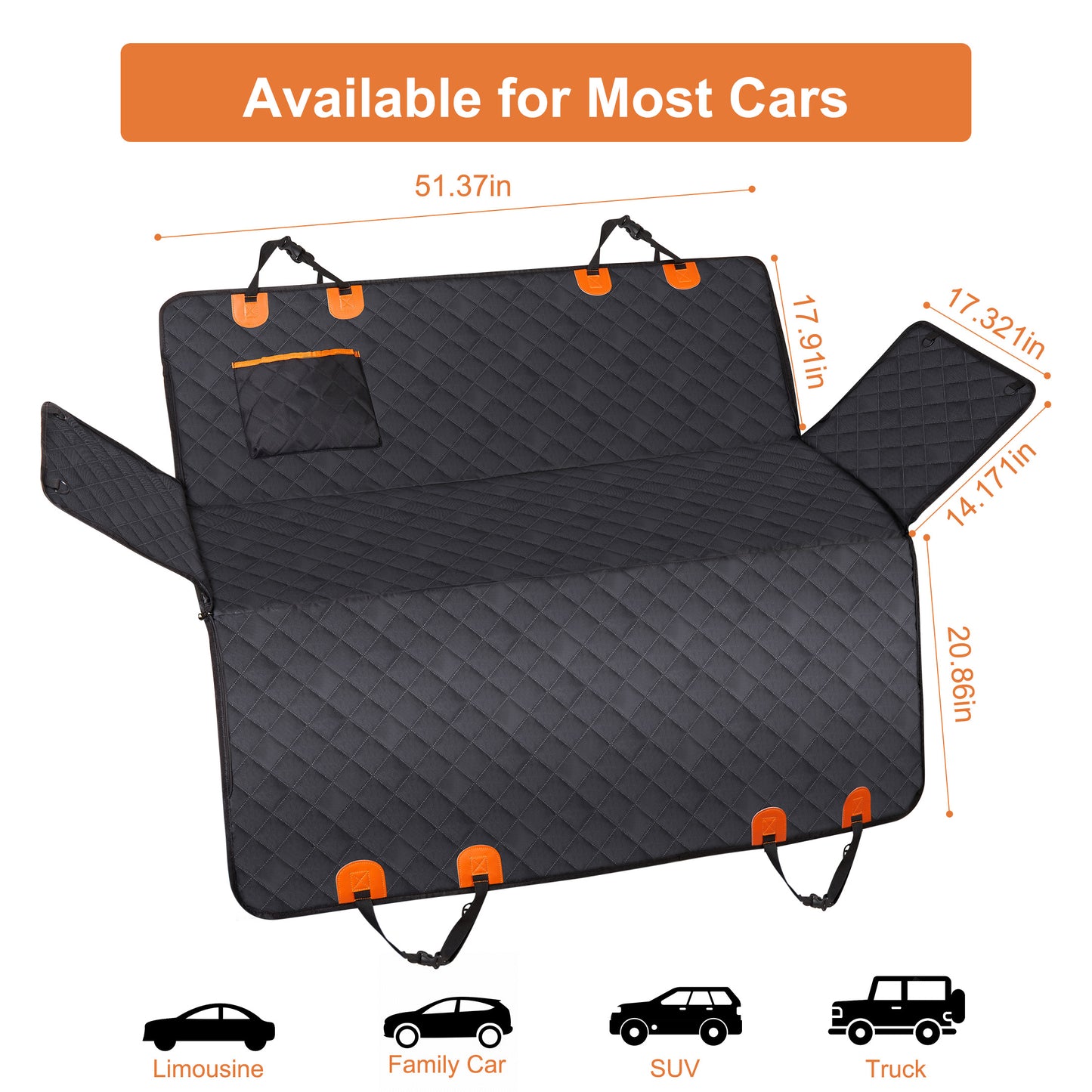 KAIPARA Dog Car Seat Cover for Back Seat,Waterproof Scratchproof Nonslip Hammock with 2 Seat Belts & Bags Side Flaps,600D Heavy Duty Durable Pet Seat Covers Protector for Cars Trucks and SUVs - Black