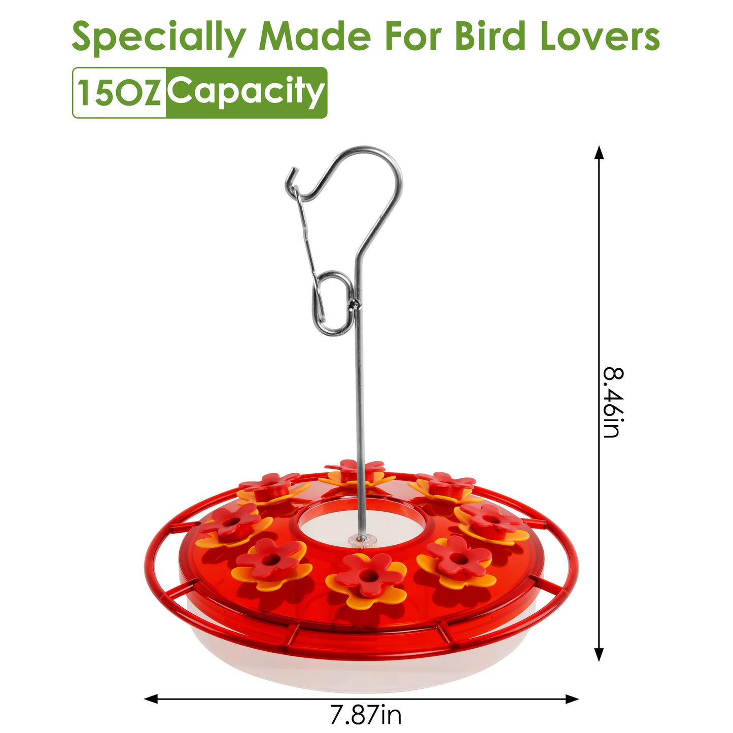 OTDLIGHT Hummingbird Feeders-Plastic Bird Feeder for Outdoors Hanging, 8 Feeding Ports &15 OZ Humming Birds Feeder,Built-in Water Flow to Prevent Ants and Bees for Garden Decor-Red