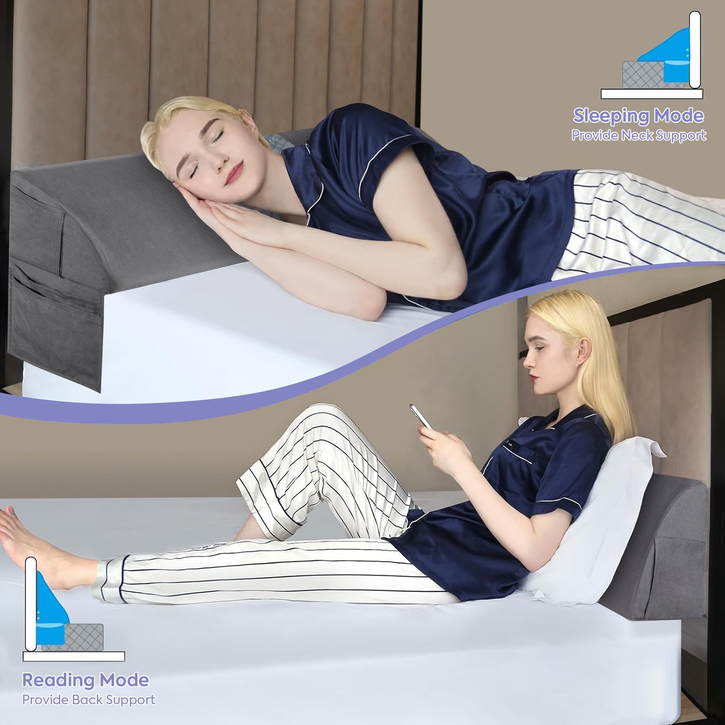 MOONORAH Queen Wedge Pillow Headboard/Bed Wedge Pillow for Headboard/Bed Gap Filler/Headboard Pillow,Pillow Wedge for Headboard Gap(0-6"),Stop Loosing Your Pillows,Phone(Gray 60"x10"x6")