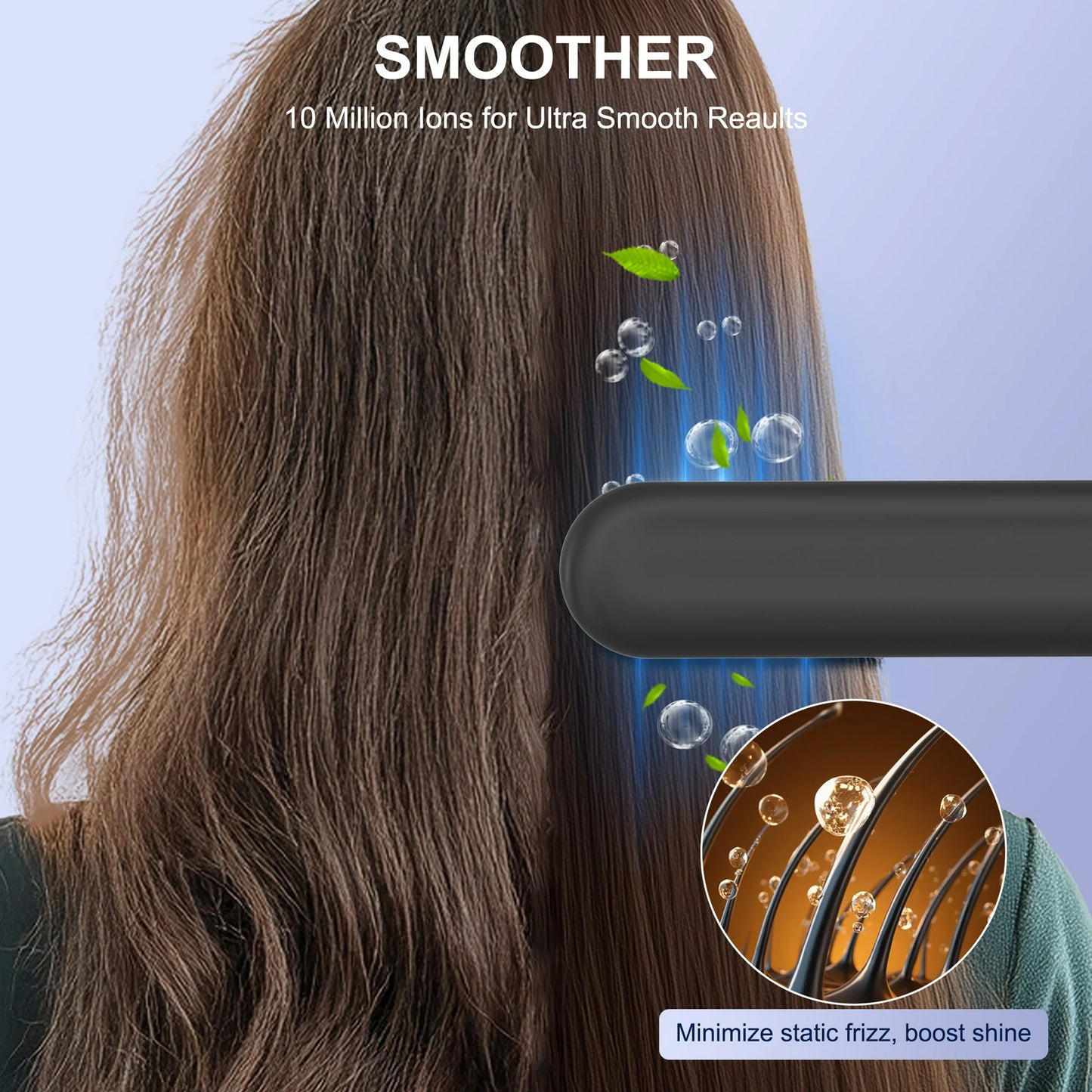 MOONORAH Cordless Hair Straightener Brush with Anion for Women, Electric Portable Ceramic Hot Straightening Comb for Travel with LCD Display & Hair Clips, Fast USB Rechargeable, Anti-Scald, Black