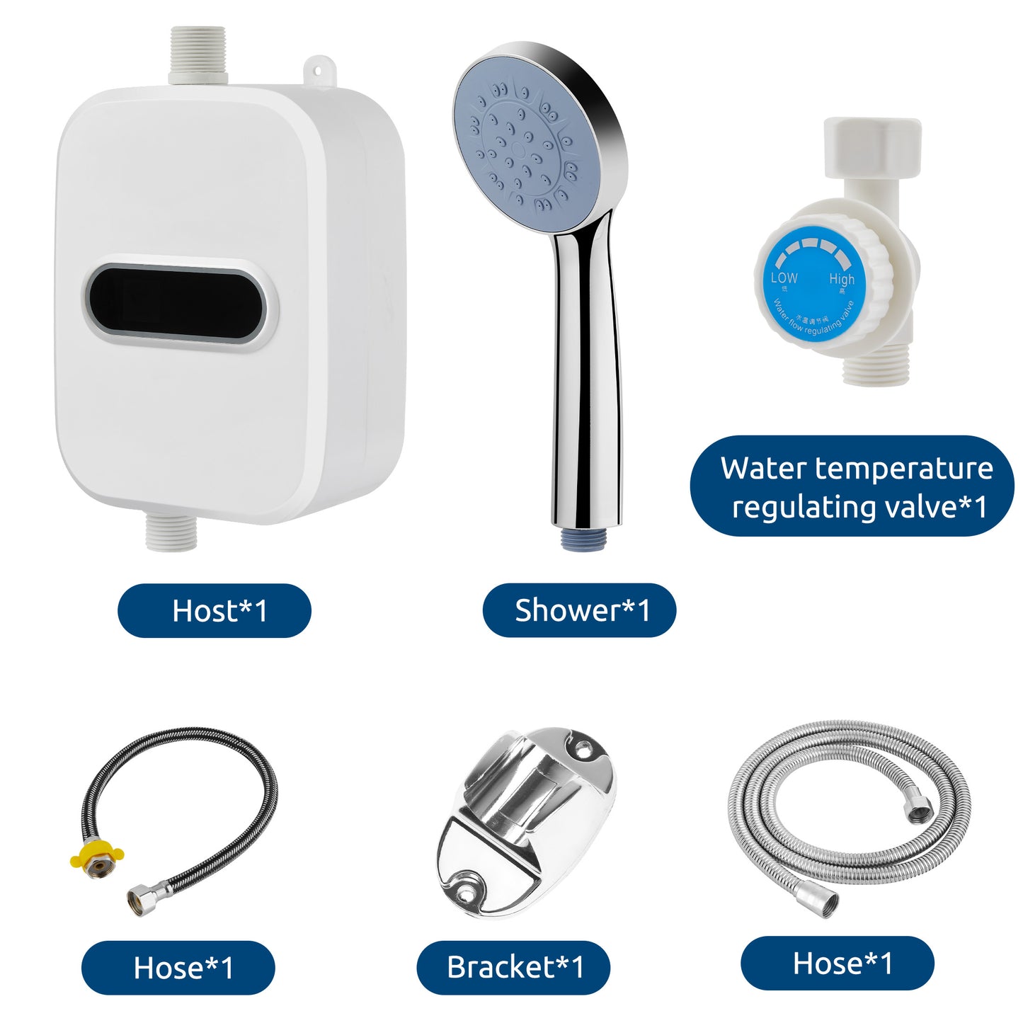 LOFTER-Pro Electric Tankless Water Heater Shower Head Set, 3500W Instant Hot Water Heater LCD Display for Home,White