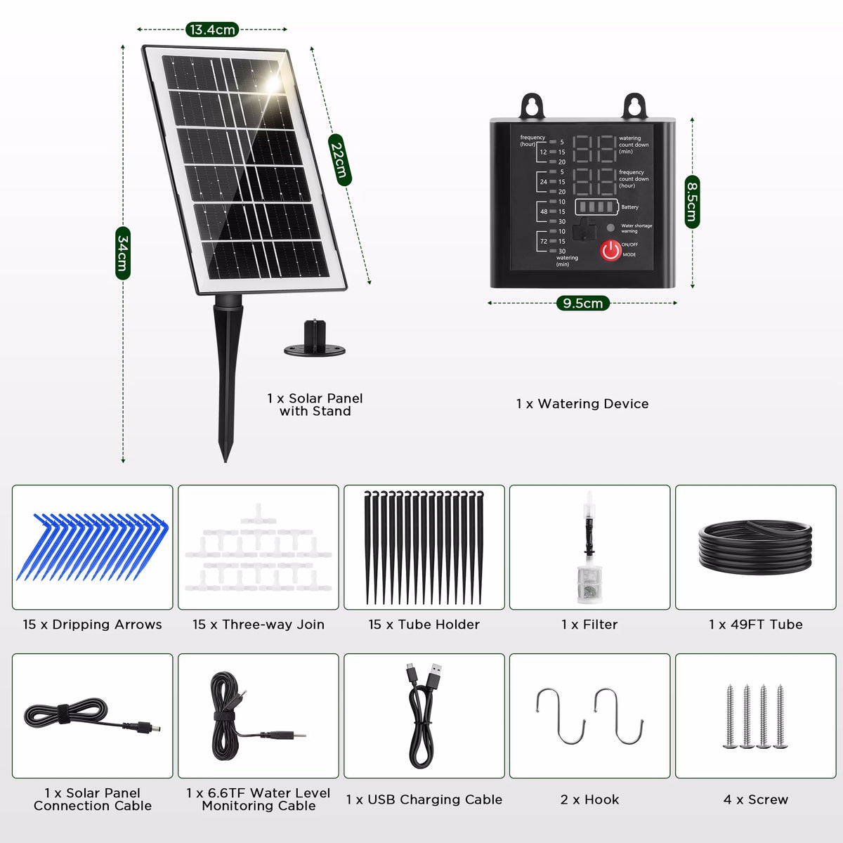 DONAMA Drip Irrigation System, Solar Automatic Drip Irrigation Kit for Garden with 12 Timing Modes, Flower Watering System for 15 Potted Plants for Greenhouse Yard Lawn Outdoor Indoor