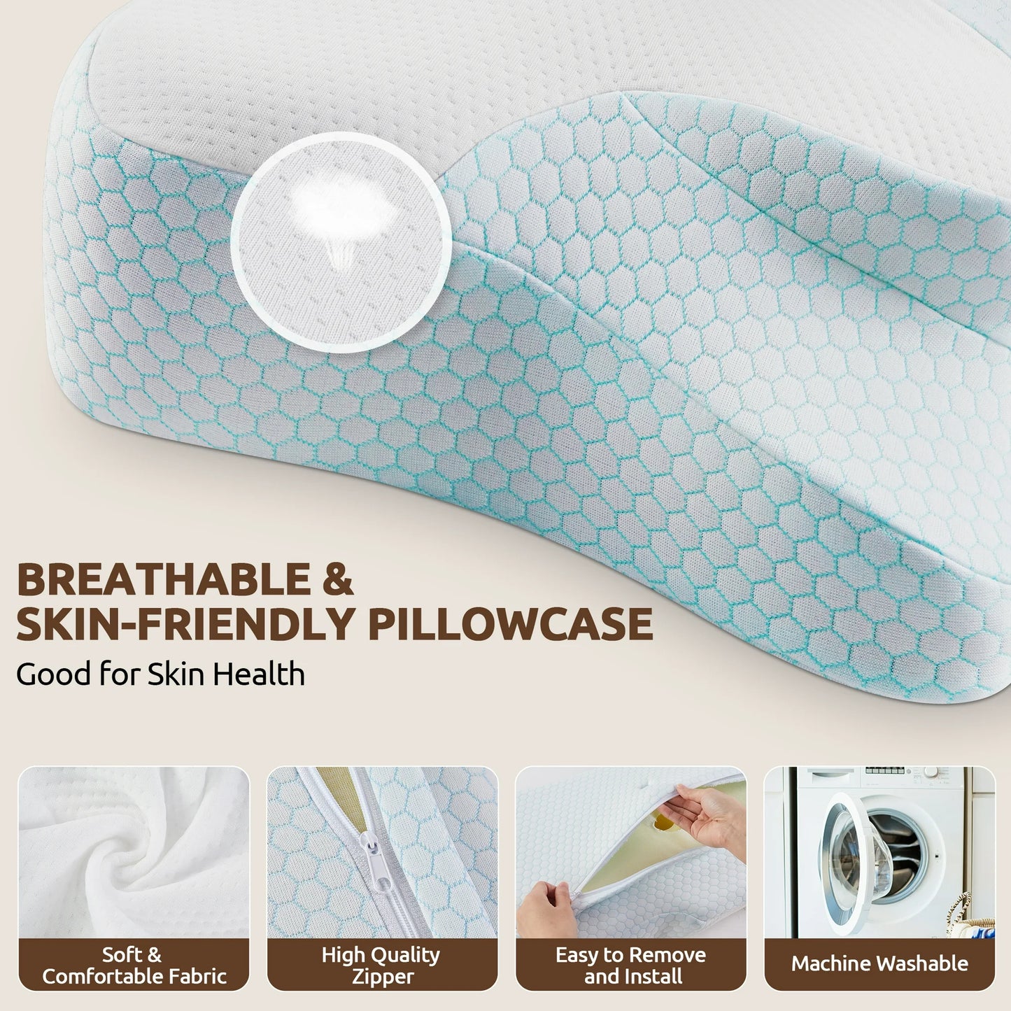 DONAMA Memory Foam Pillows Neck Support Pillow for Pain Relief,Ergonomic Cervical Pillow Sleeping for Shoulder Pain,Orthopedic Contour Bed Pillow for Side Back Stomach Sleepers,Blue,Queen 24×14.9in