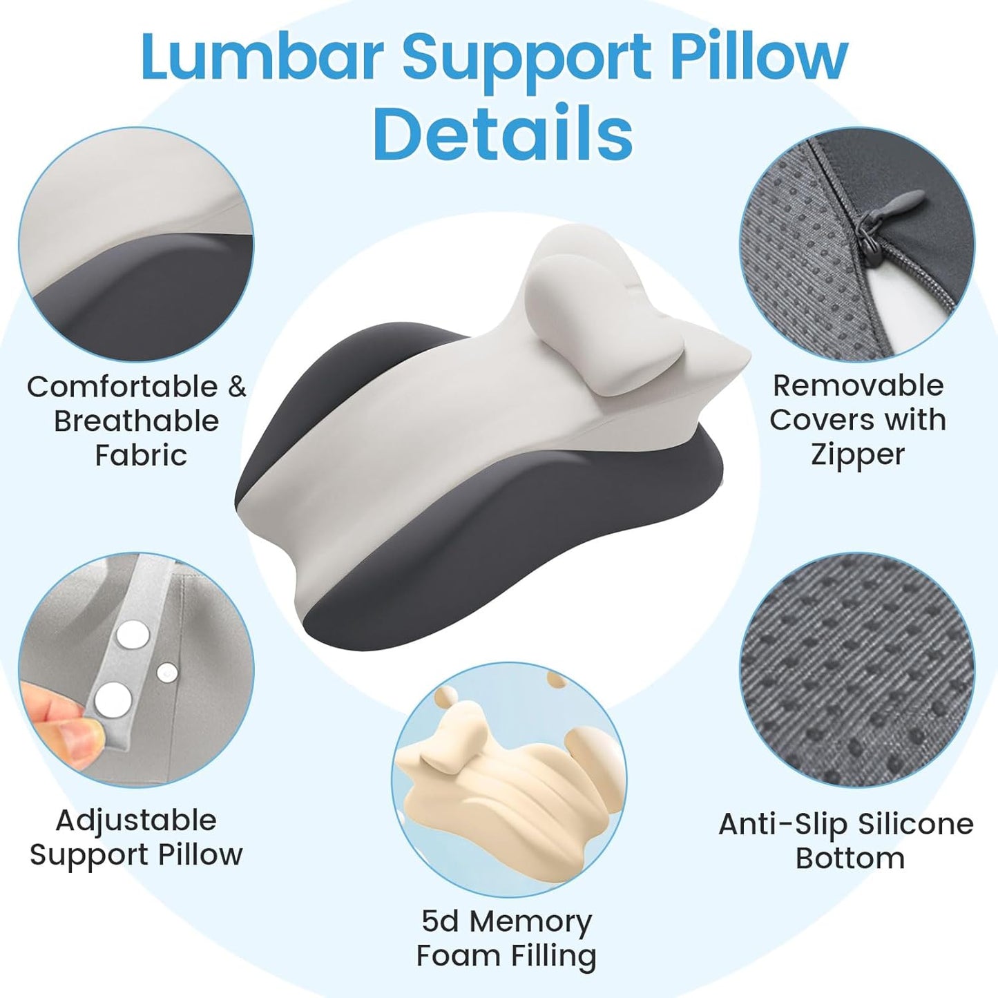 MOONORAH Memory Foam Wedge Pillow for Adults, Multi-Position Support Bed Pillow with Removable Cover for Sleeping Sitting Up Prone Reading Pillow & Knee Support Leg Elevation (Double Gray)