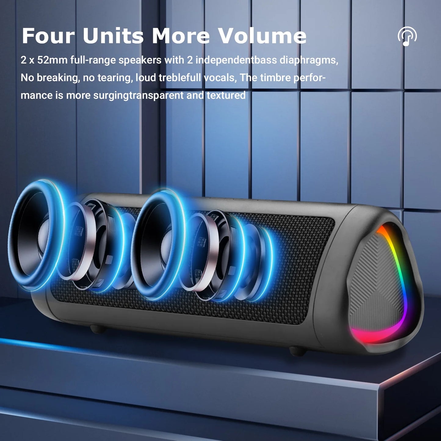 MOONORAH Bluetooth Speaker, Portable Wireless Bluetooth Speaker with HD Sound, IPX5 Waterproof, 24-Hour Playtime with Lights, Bluetooth 5.3, TWS Paring, Wireless Speaker for Home, Outdoors, Black