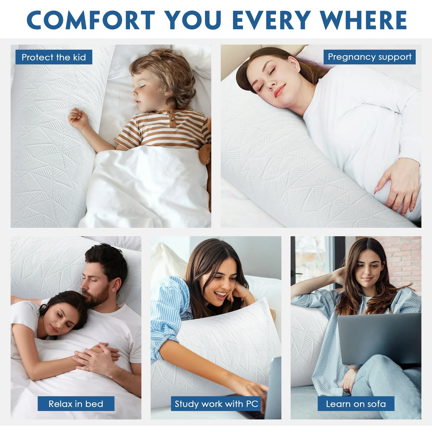 MOONORAH Body Pillow, Shredded Memory Foam Soft Cooling Long Body Pillows for Adults Side Sleeper, 2 in 1 Large Full Bed Pillows for Sleeping - 20x54 inch, White