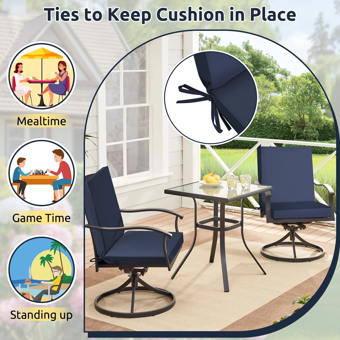 MOONORAH Outdoor Chair Cushions, Patio Seat Cushions Outdoor Chair Pads, 42"L x 18"W Rectangle Waterproof Outdoor Chair Cushion Garden Sofa Couch Chair Pads, Premium Comfortable, Dark Blue
