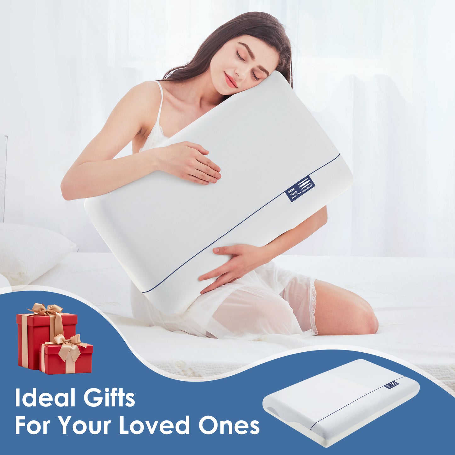 MOONORAH Cooling Memory Foam Bed Pillow for Neck Pain Relief, Two-Sided Cooling Pillow for Back, Stomach and Side Sleepers, Two Firmness, Hotel Quality Bed Pillows, Queen Size, 28" x 16"