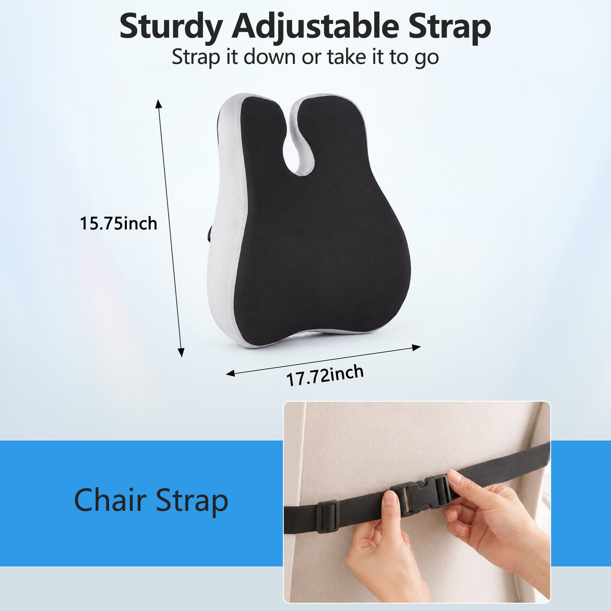 WANALIT Ergonomic Memory Foam Seat Cushion - Back Support for Office Chair - Black