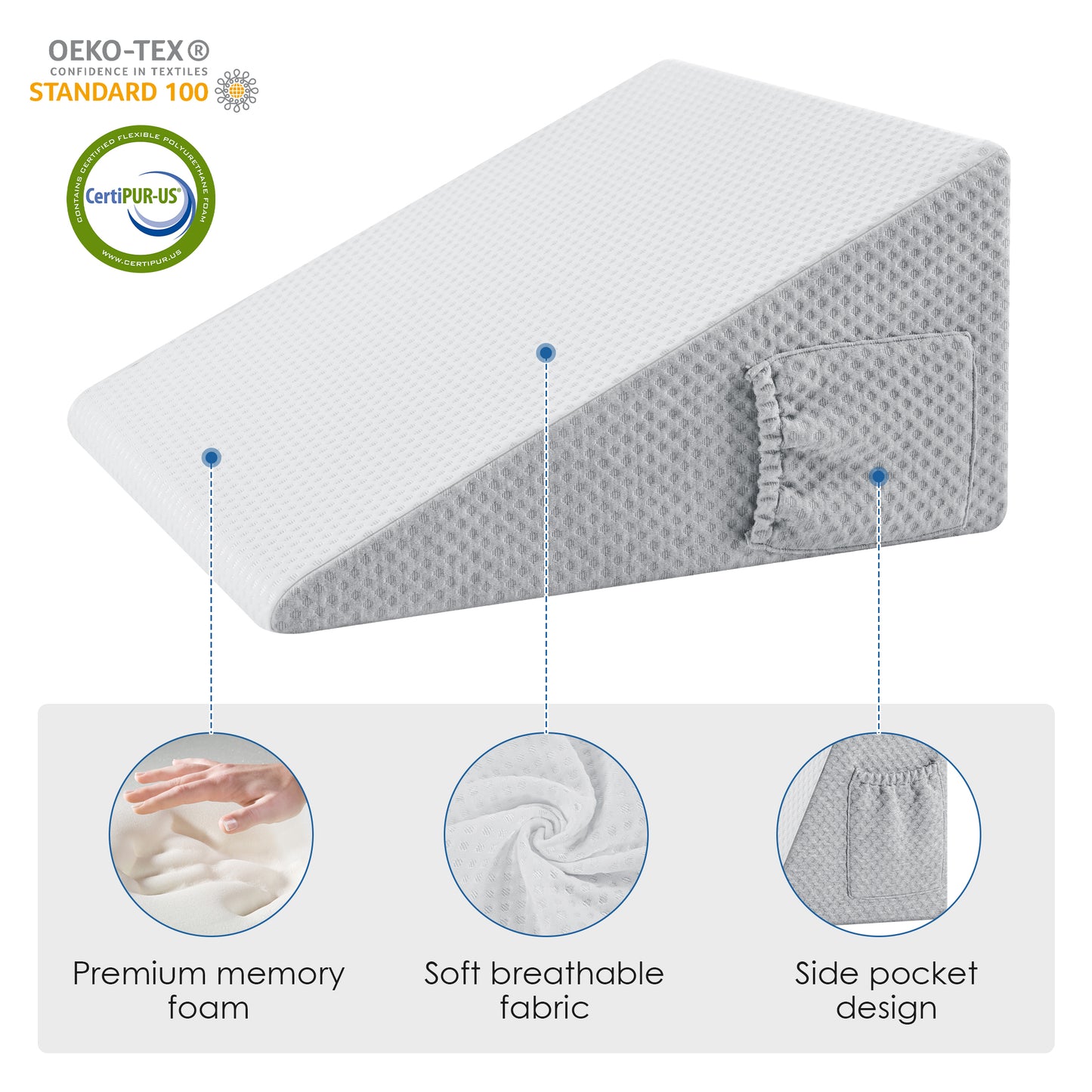 MOONORAH Wedge Pillow for Sleep Apnea, Bed Wedge Pillows for Headboard Triangle Memory Foam Removable Washable Cover for Acid Reflux Relief Sleeping Snoring Back Pain Heartburn