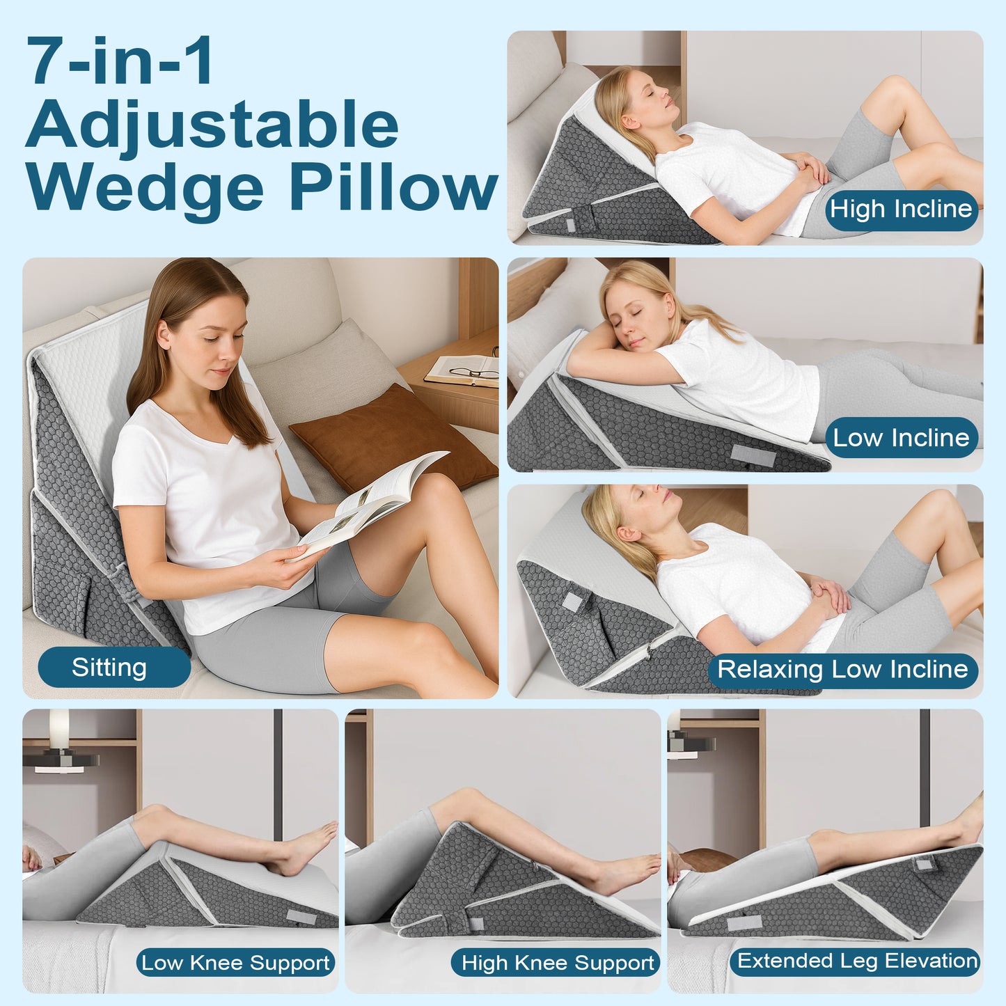 MOONORAH Bed Wedge Pillow for Sleeping, Adjustable Memory Foam with Washable Cover, Supportive Wedge for Acid Reflux, Back Pain Relief and Recovery Use - White