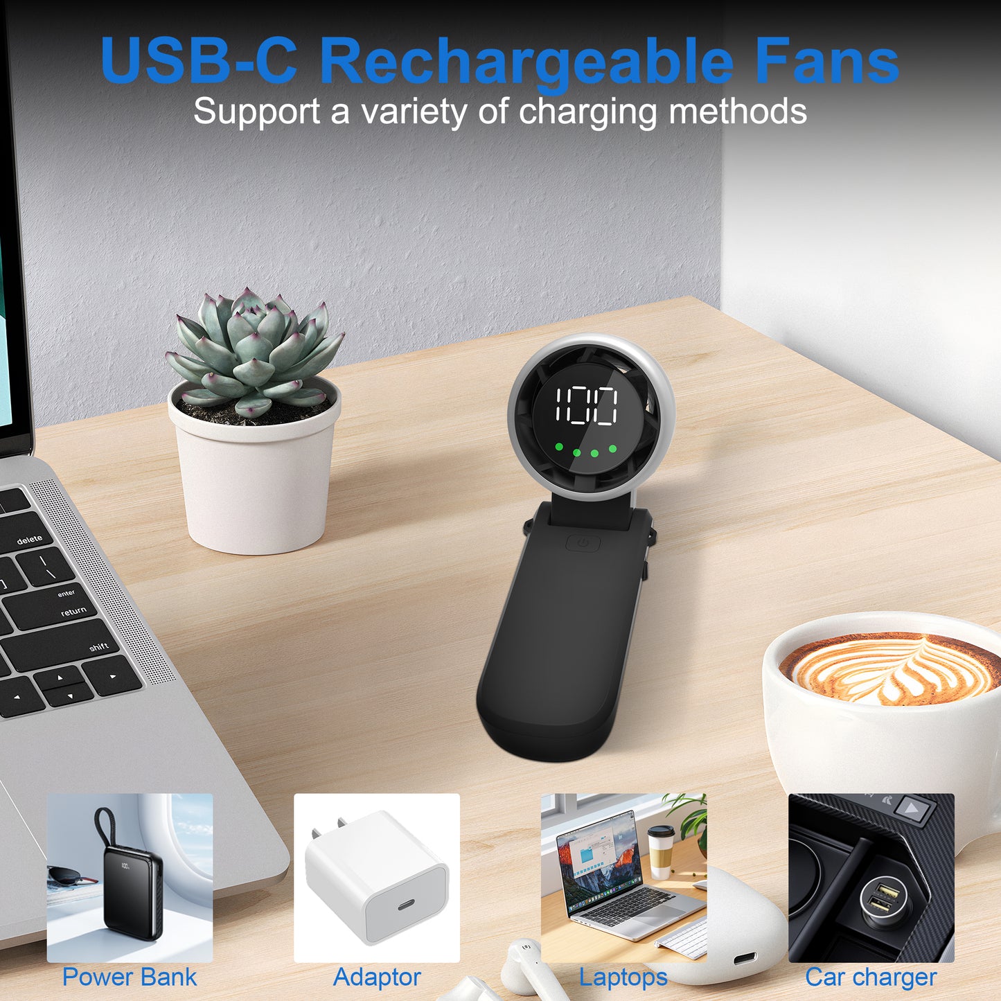 LOFTER-PRO Portable Handheld Fan, Handheld Mini Fan, 3 In 1 Small Pocket Fan with 5000mAh, 100 Speed Wind, 180° Adjustable, USB Rechargeable Foldable Fan, for Travel Outdoor Home Office, Black