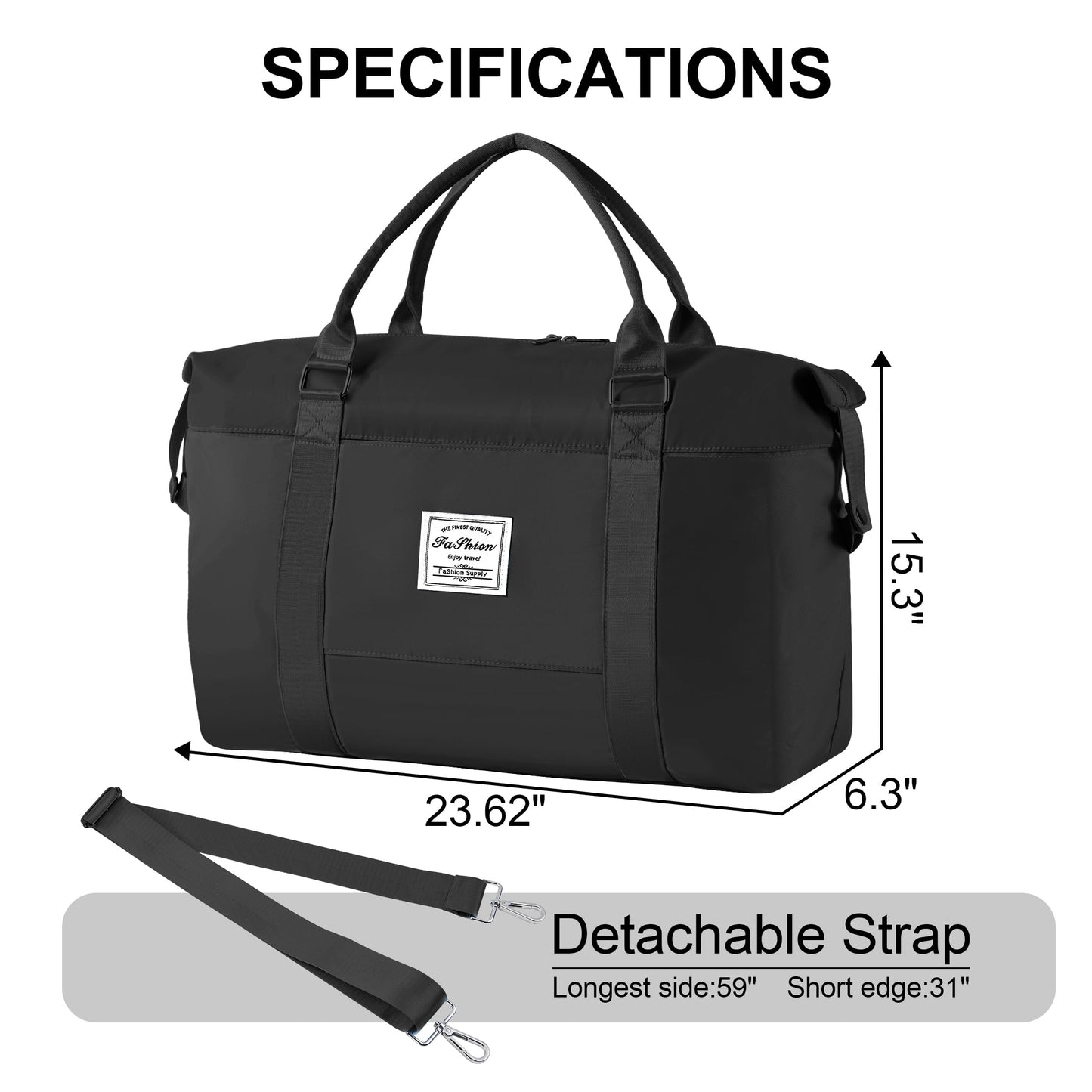 WANALIT Waterproof Duffel Bag for Gym and Travel, Weekender Carry On with Wet Dry Compartment, Luggage Sleeve, Airplane Approved (Black)