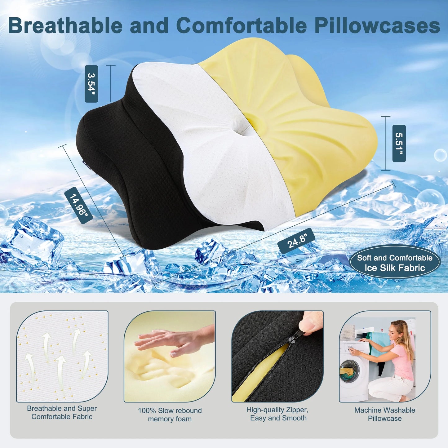 DONAMA Cervical Pillow for Adult Neck Pain Relief,Memory Foam Pillow with Pillowcase Queen Black