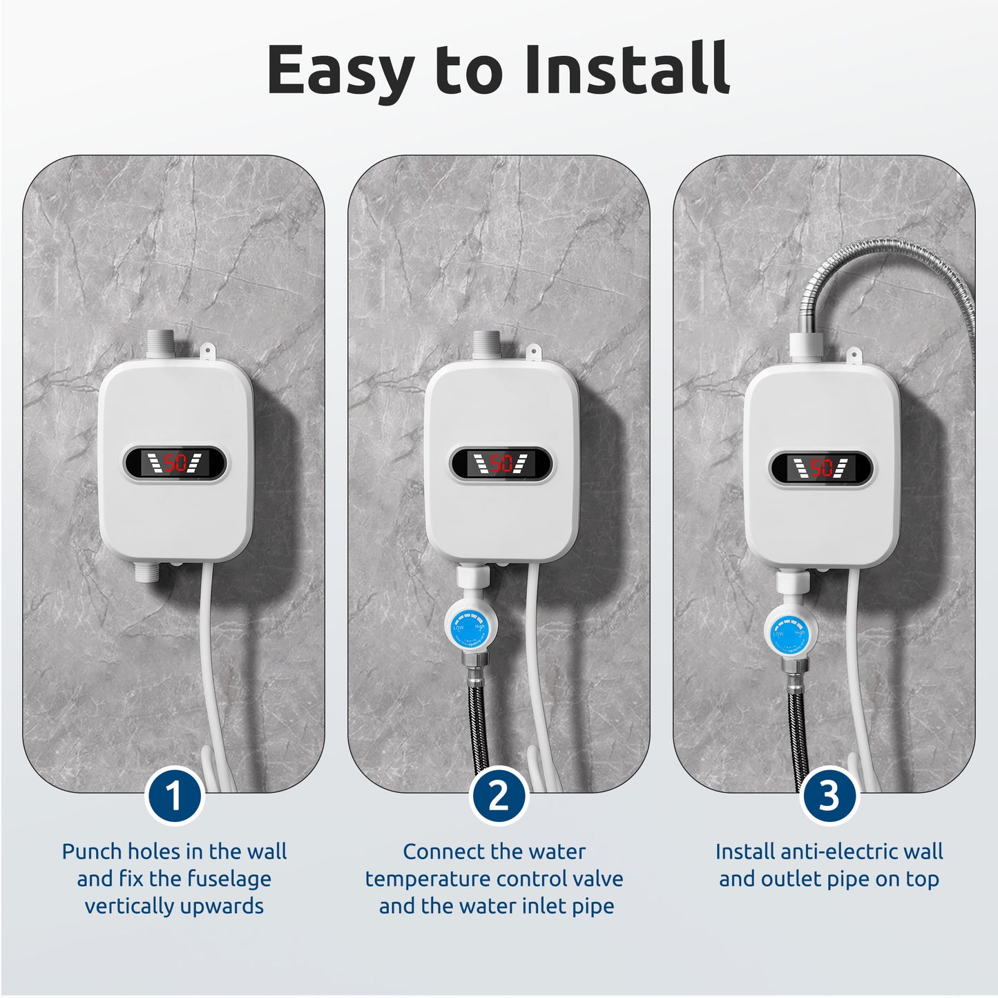 LOFTER-Pro Electric Tankless Water Heater Shower Head Set, 3500W Instant Hot Water Heater LCD Display for Home,White