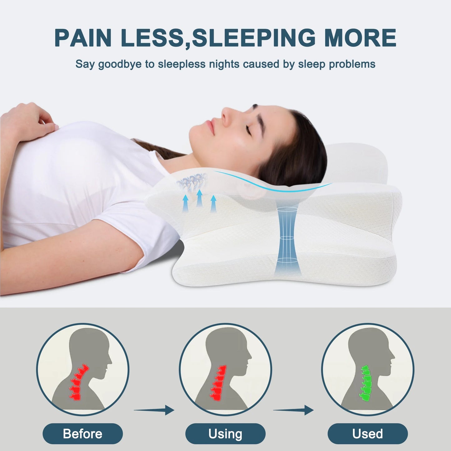 DONAMA 2 Pack Cervical Pillow for Neck Pain Relief,Memory Foam Pillow,Queen Size,White