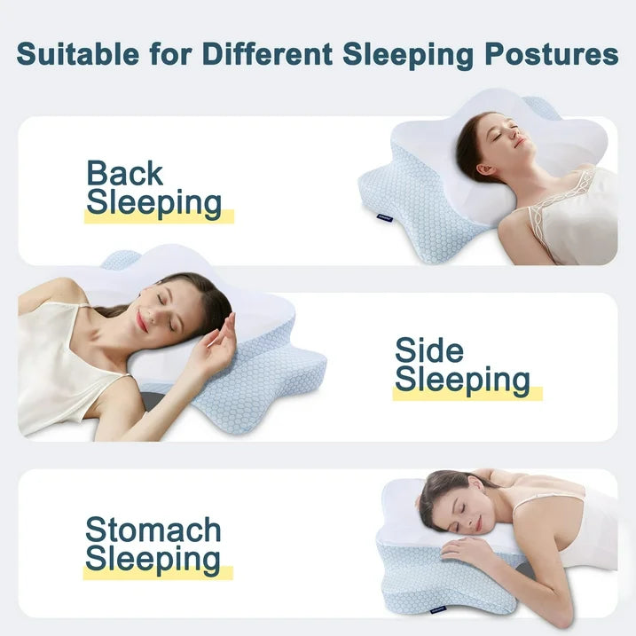 DONAMA Cervical Pillow for Neck Pain Relief, Ergonomic Orthopedic Support Pillow, Queen Size, Blue