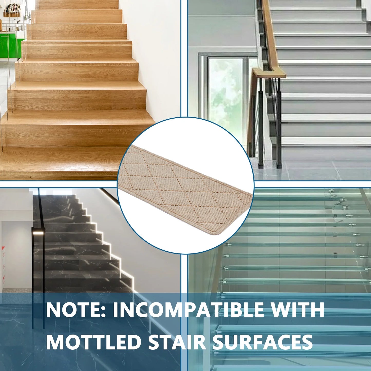 MOONORAH Non-Slip Washable Staircase and Floor Step Tread, Polyester Begie, 30'' X 8'', 4 Count