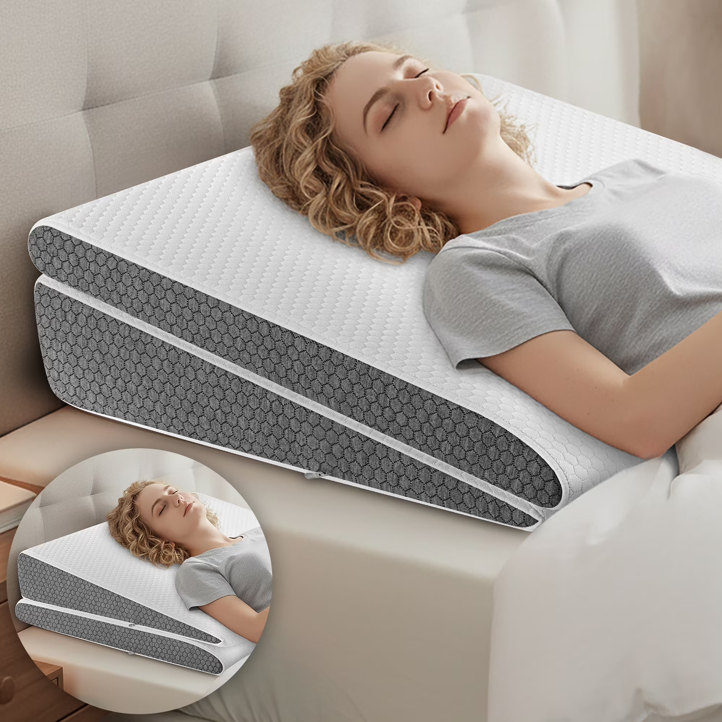 WANALIT Wedge Pillow for Sleep Apnea,2PCS Wedge Pillows for Acid Reflux,Bed Wedge Pillow Set for Sleeping,Back Pain,Gerd,Heartburn,Snoring,Triangle Elevated Pillow for After Surgery/Leg/Neck
