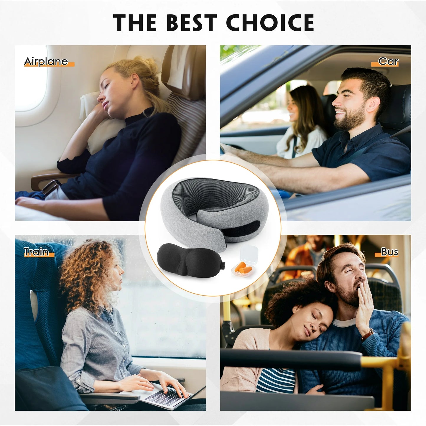 MOONORAH Travel Pillows for Airplanes, Travel Neck Pillow Travel Pillow, 360° Support Memory Foam Travel Pillow with 3D Contoured Eye Mask, Earplugs and Storage Bag for Airplanes Offices, Cars, Gray