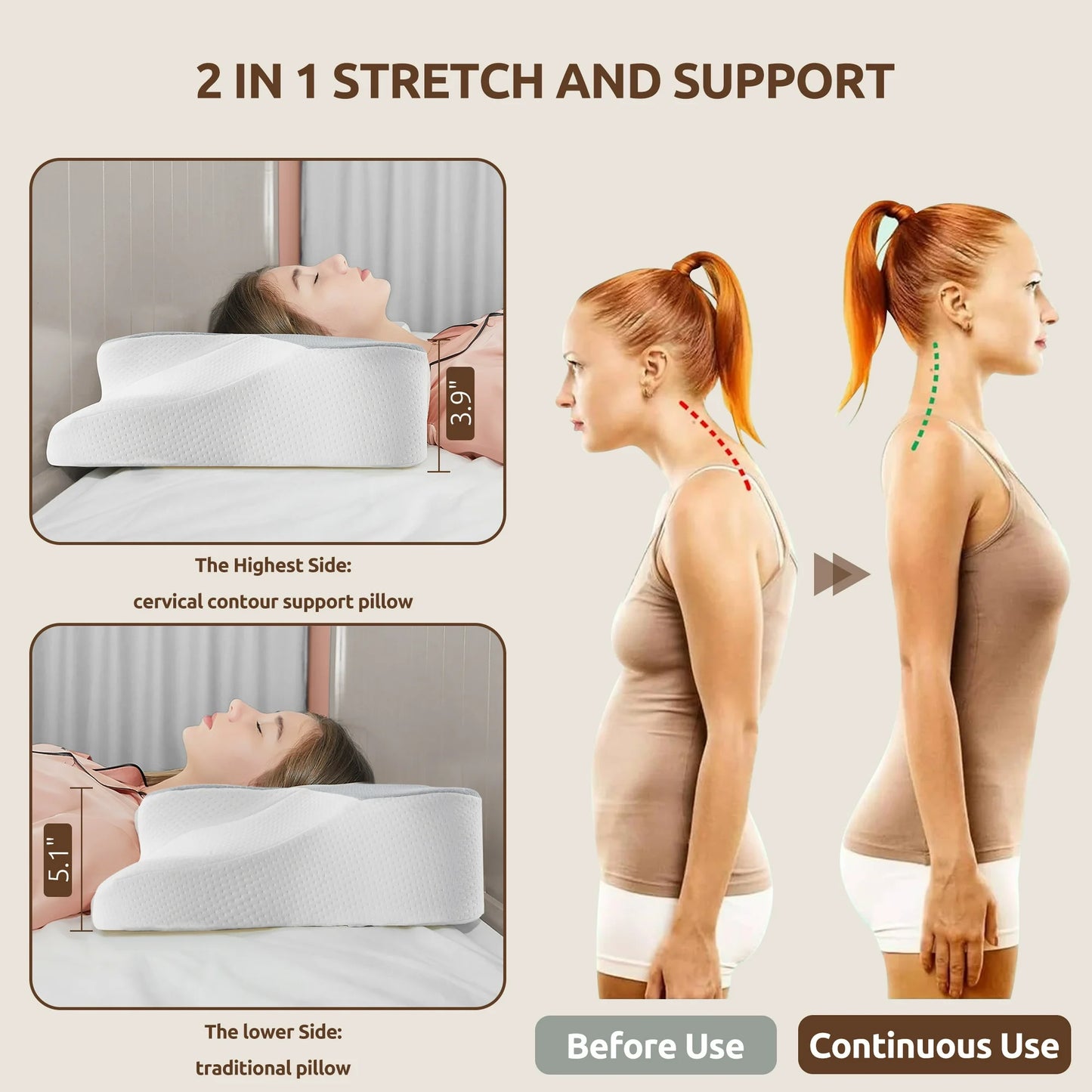 MOONORAH Memory Foam Pillow for Neck Pain Relief Cervical Sleepers Standard/Queen Gray