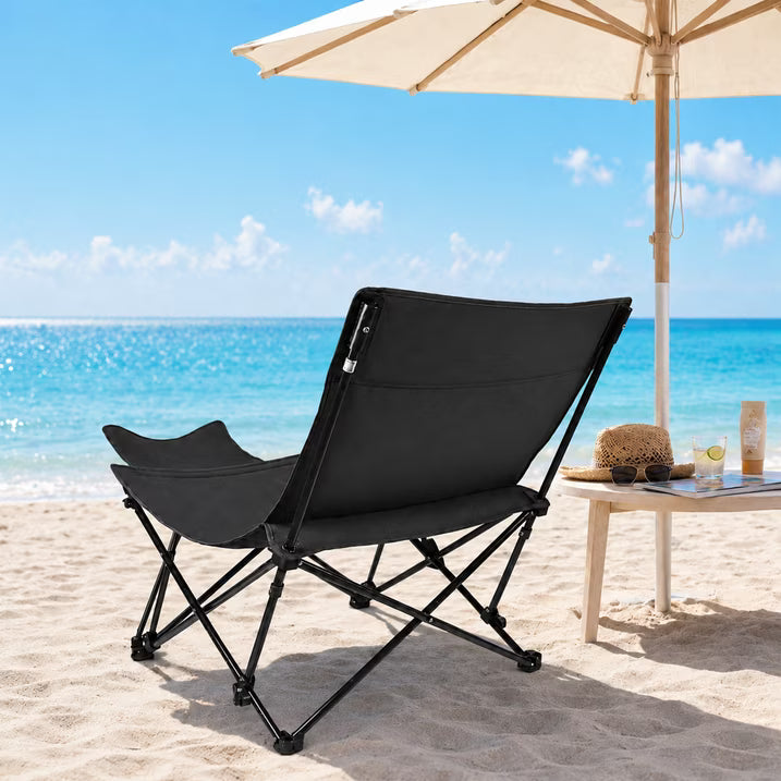 MOONORAH Portable Folding Beach Chair - 4 Position Reclining with Footrest - Black