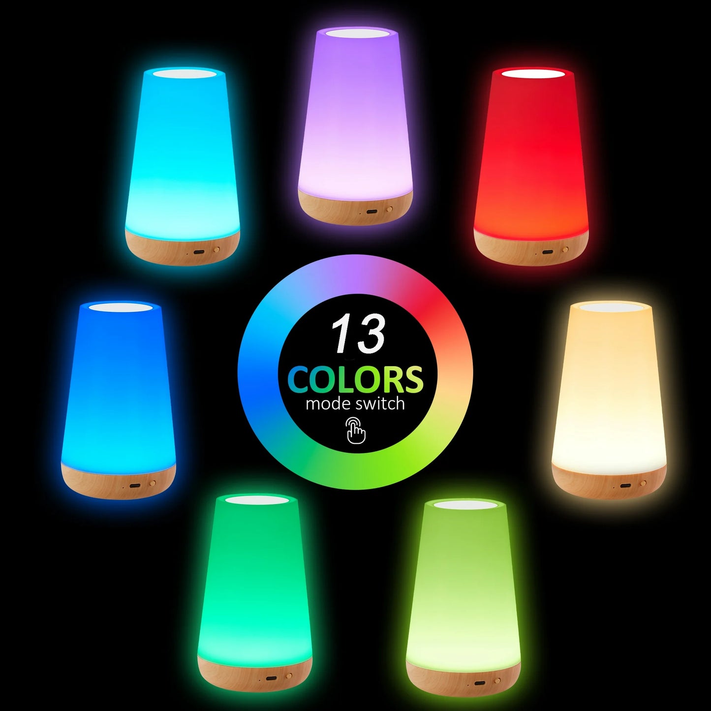 Onekawa Night Light,Dimmable Touch Table Lamp with 5 Brightness and 7 Colors,Night-Lights suitable for Nursery & Bathroom & Bedroom,White
