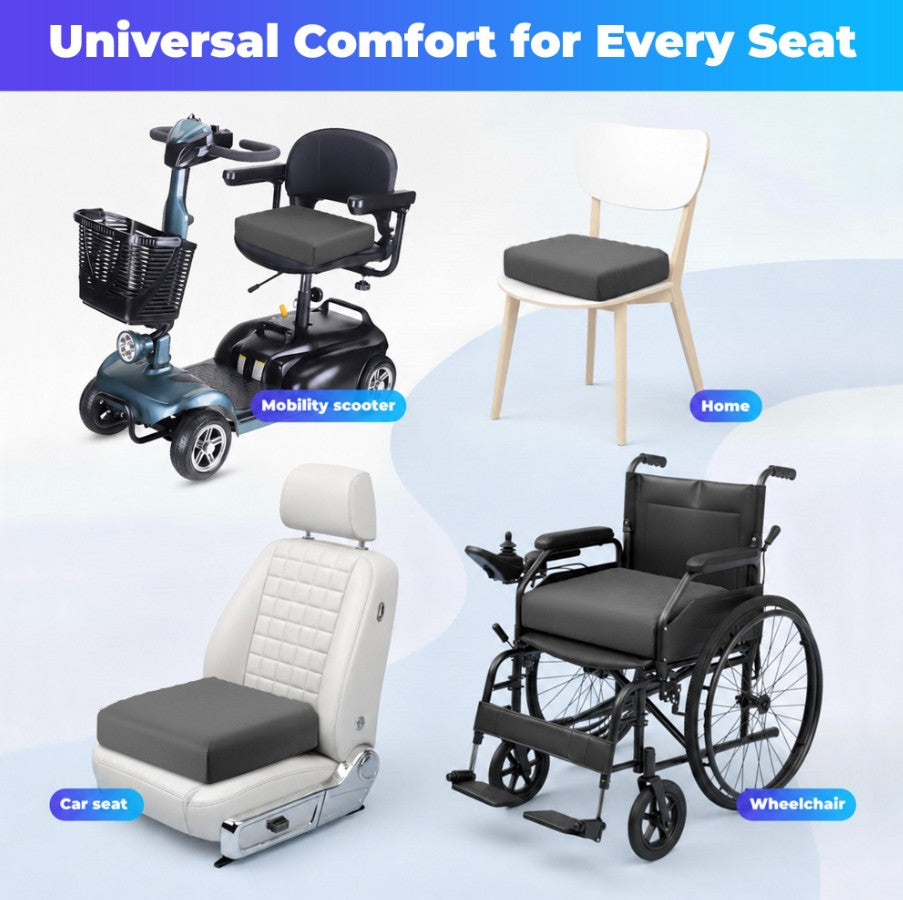 WANALIT Wheelchair Seat Cushion, Relieve Sciatica, Back, Coccyx, Pressure Sore and Ulcer Pain, Refreshing Ergonomic Chair Cushion with Waterproof Fabric, Anti-Slip Cover (Black)