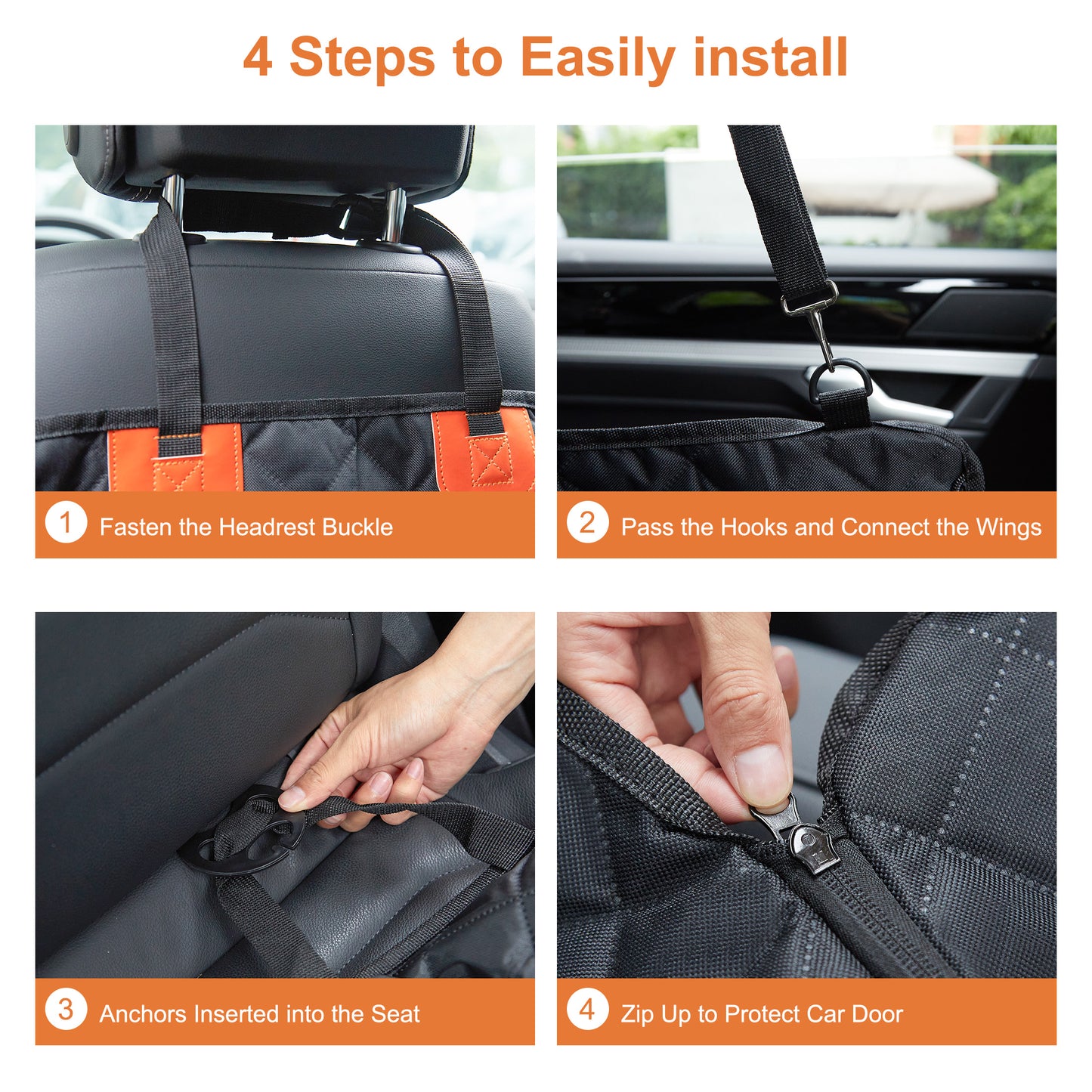 KAIPARA Dog Car Seat Cover for Back Seat,Waterproof Scratchproof Nonslip Hammock with 2 Seat Belts & Bags Side Flaps,600D Heavy Duty Durable Pet Seat Covers Protector for Cars Trucks and SUVs - Black