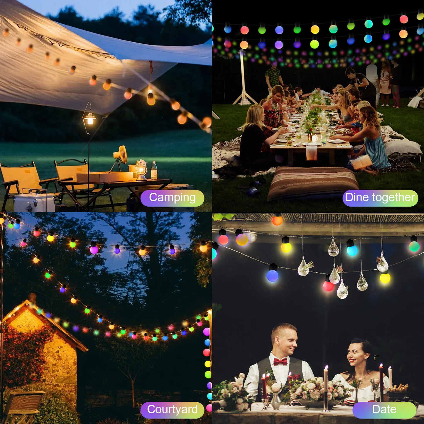 LOFTER-PRO Outdoor String Lights, LED Lights for Bedroom, 33Ft 50 Bulbs Smart RGB Outdoor String Lights Fairy Lights for Halloween Decorations, Christmas, Patio Lights, APP Control, IP65 Waterproof
