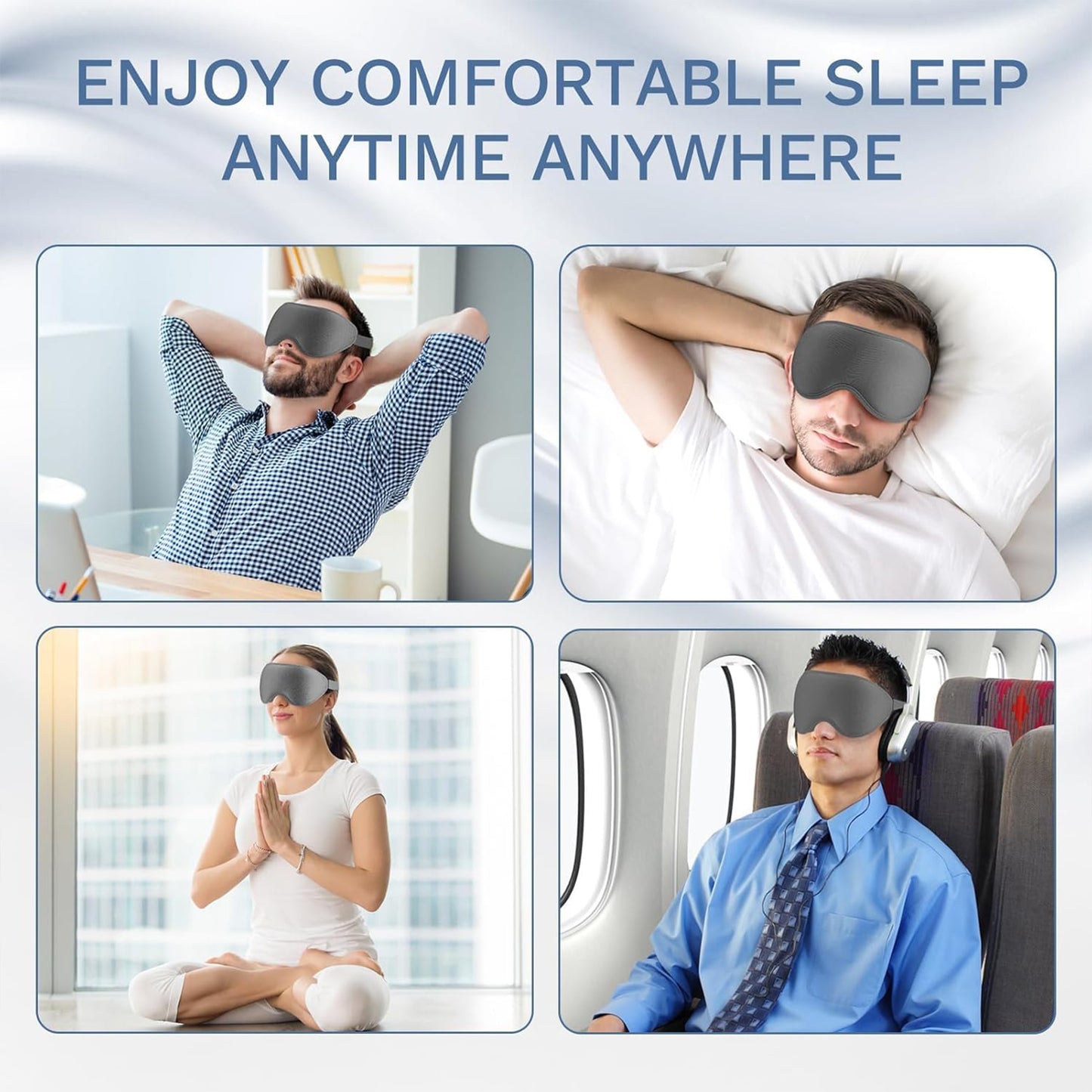 MOONORAH Sleep Eye Mask, 3D Contoured Eye Covers, 100% Light Blocking with Adjustable Strap, Sleeping Mask for Side Sleeper Men Women Memory Foam, Grey