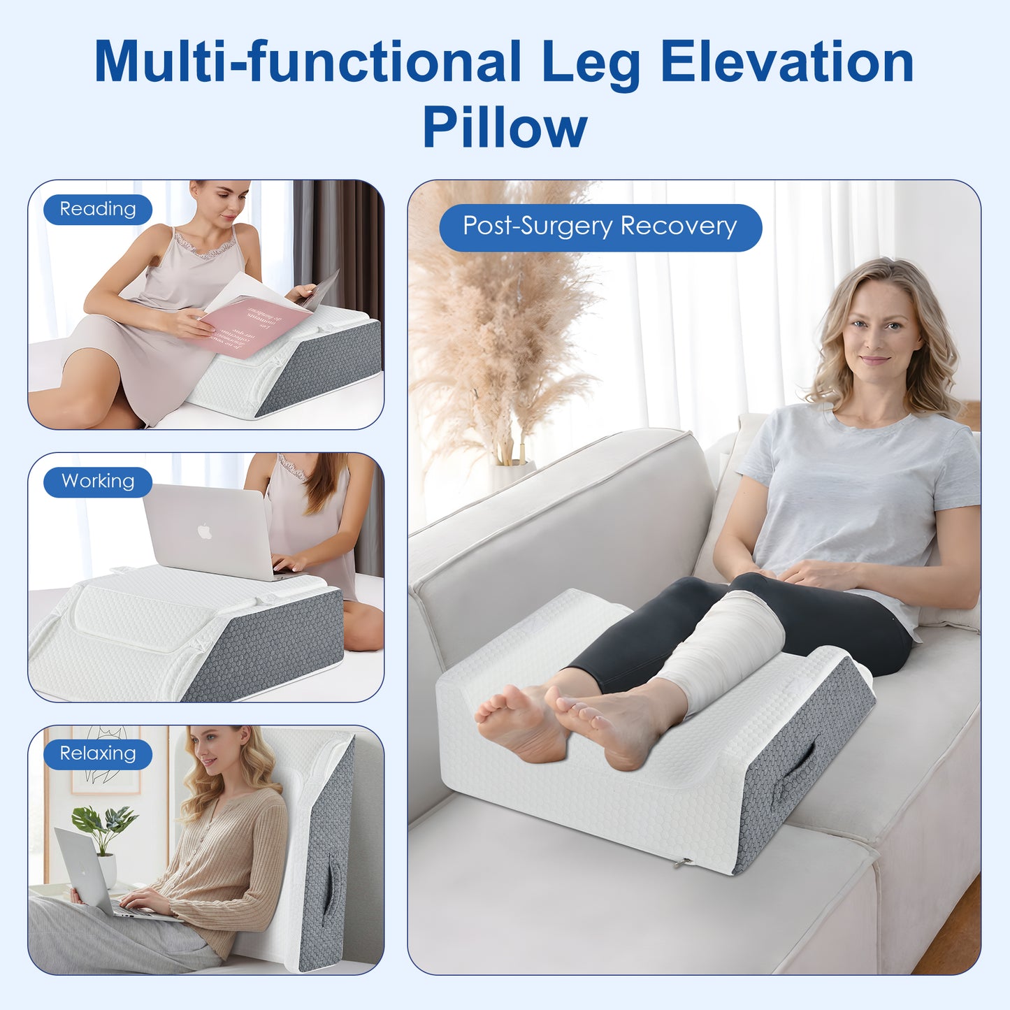 KAIPARA Leg Elevation Pillows, Wedge Pillow for After Surgery, Height Adjustable Memory Foam Leg Support, Leg Pillow for Back, Knee, Hip, and Ankle Pain Relief