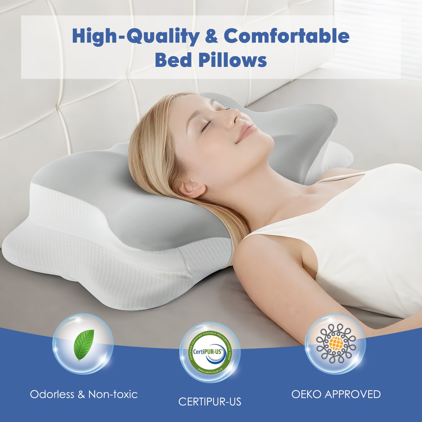 MOONORAH Orthopedic Pillow for Neck Pain Relief, Cervical Bed Pillow, Contour Memory Foam Pillow, Ergonomic Pillows for Side Back Stomach Sleepers with Breathable Pillowcase, Grey