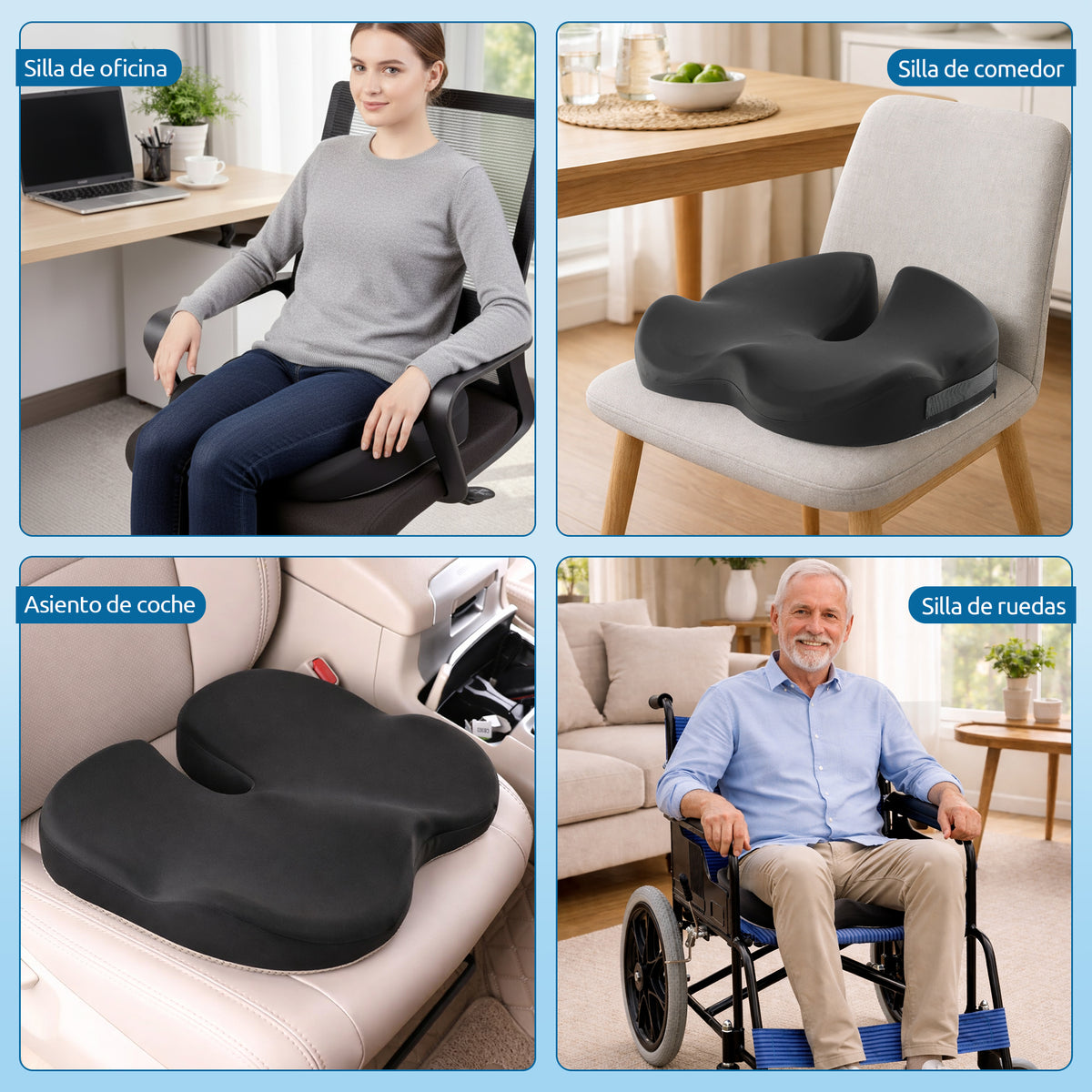 WANALIT Seat Cushion, Office Chair Cushion for Sciatica, Coccyx Cushion, Ergonomic Memory Foam Seat Cushion for Car, Home, Pressure Relief Pad for Hip, Tailbone, All Day Comfort, Black