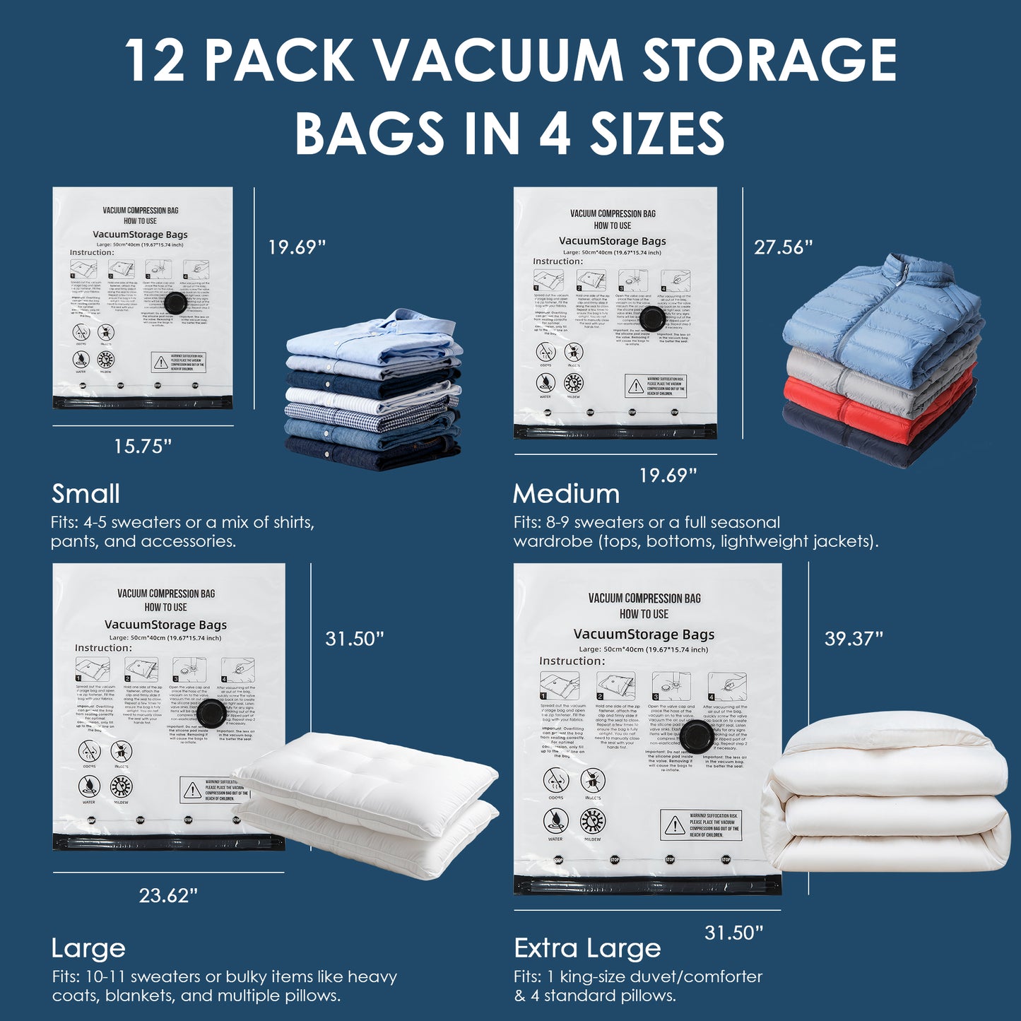LAFAYTTE Vacuum Bags for Travel with Cordless Rechargeable Pump, 12 Pack Travel Vacuum Bags with pump, Compression Storage Bags (3XL/3L/3M/3S) for Clothes, Luggage & Suitcase
