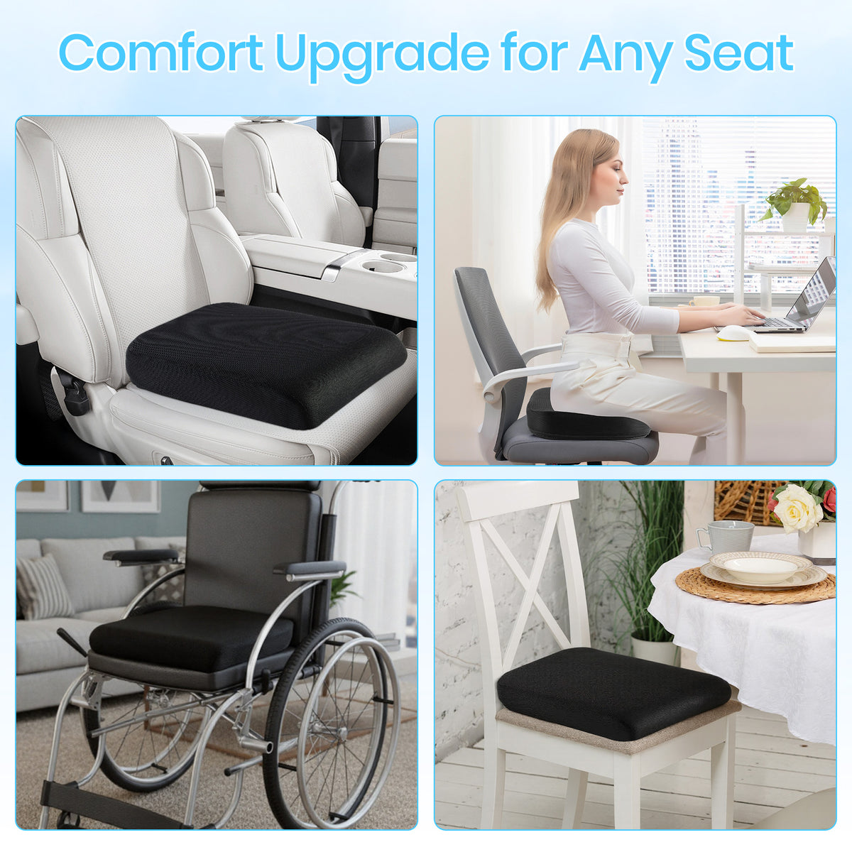 KAIPARA Large Memory Foam Seat Cushion for Office Chairs, Car Seat, Wheelchair, Chair Cushions for Tailbone Pain Relief, Sciatica & Back Support Pillow