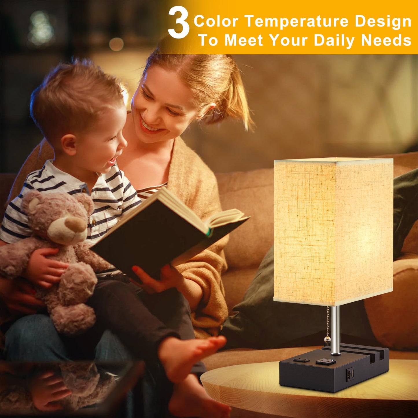 LOFTER-PRO Desk Lamp, Cordless Table Lamp for Bedroom, 3 Way Dimmable Table Lamps with Dual USB Charging Ports and AC Outlet, Bedside Lamps with 2 Phone Stands for Night Stands, Living Room, Office
